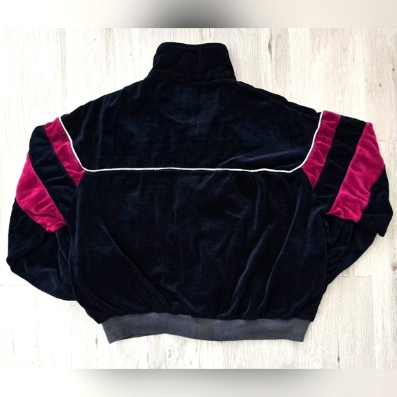 vintage Pierre Cardin 80s burgundy black velour zip-up track suit jacket | WMS L - Picture 7 of 7